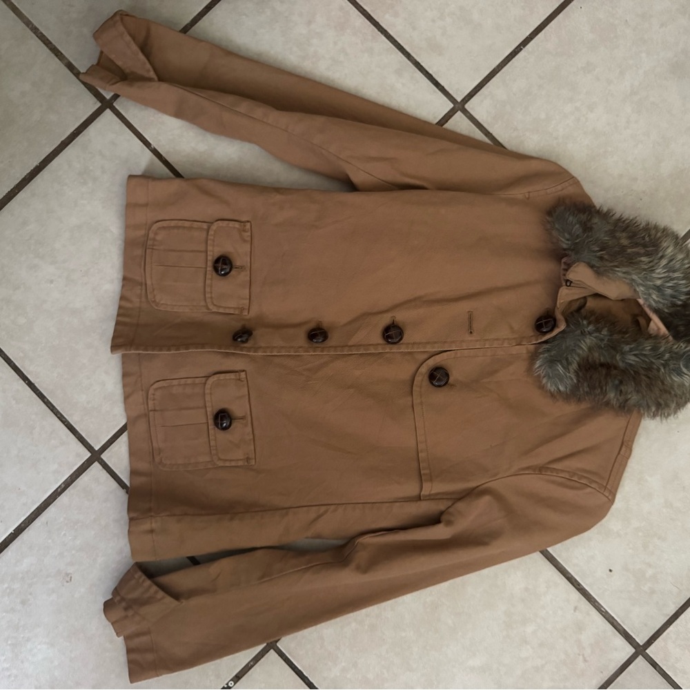GAP Tan Coat with Faux Fur Trim
